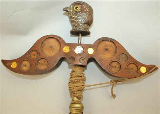 An unusual 19th century lark lure or mirror, 25.5in.